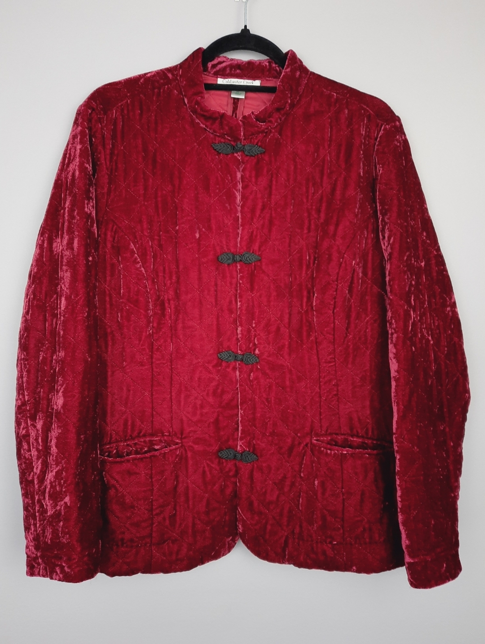 Vintage Coldwater Creek Burgundy Red Quilted Velvet Jacket size Petite Large